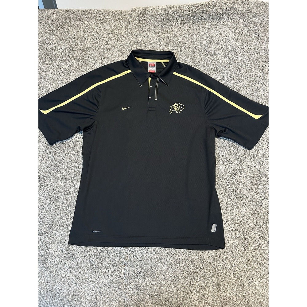 VTG 2000s Nike Team Fit Dry Colorado Buffaloes CU Buffs Polo Shirt Men's L Black - Picture 2 of 11